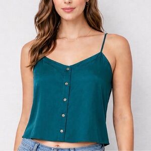 Condor women’s Size 9/10 100% Silk Teal Button Front Cropped Cami Top(A288)✨